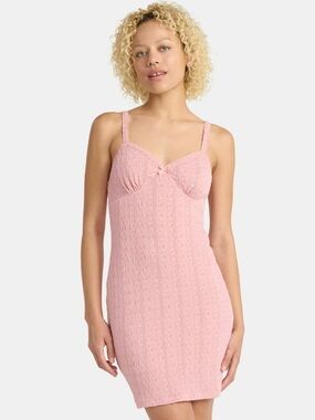 No Boundaries Pink Lace-Knit Mini Slip Dress